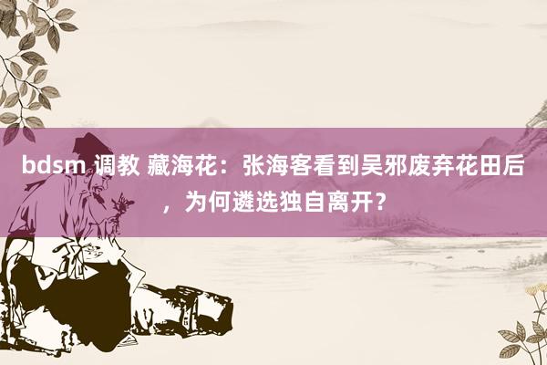   bdsm 调教 藏海花：张海客看到吴邪废弃花田后，为何遴选独自离开？