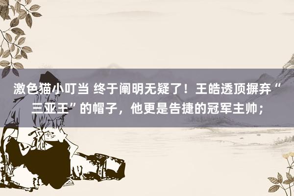   激色猫小叮当 终于阐明无疑了！王皓透顶摒弃“三亚王”的帽子，他更是告捷的冠军主帅；