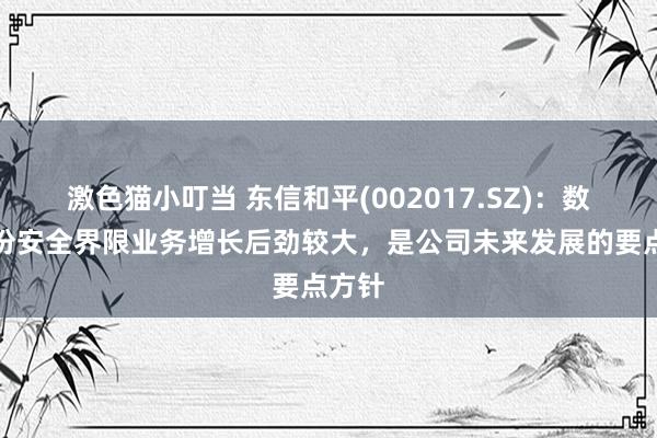   激色猫小叮当 东信和平(002017.SZ)：数字身份安全界限业务增长后劲较大，是公司未来发展的要点方针