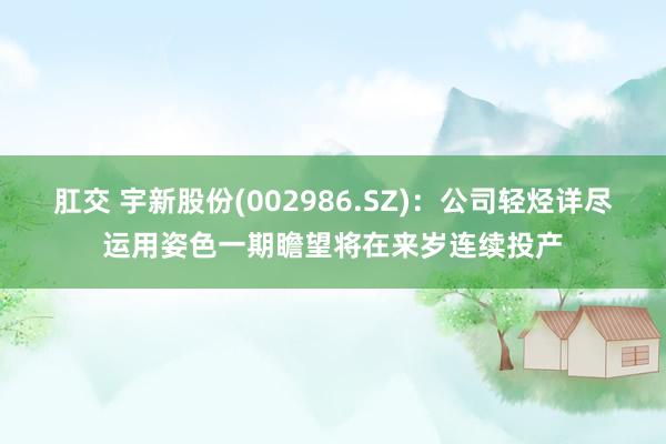   肛交 宇新股份(002986.SZ)：公司轻烃详尽运用姿色一期瞻望将在来岁连续投产