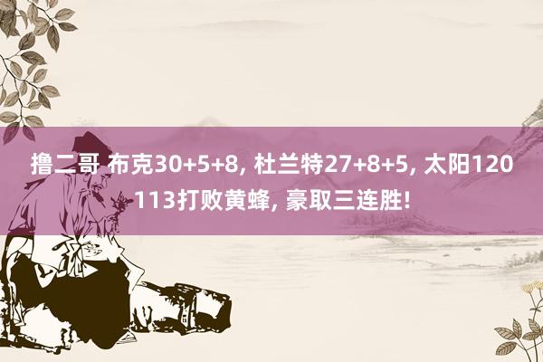   撸二哥 布克30+5+8, 杜兰特27+8+5, 太阳120113打败黄蜂, 豪取三连胜!