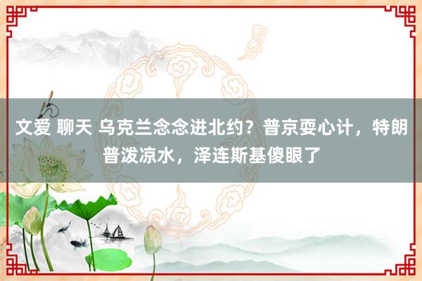  文爱 聊天 乌克兰念念进北约？普京耍心计，特朗普泼凉水，泽连斯基傻眼了