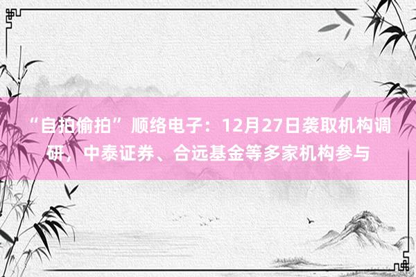   “自拍偷拍” 顺络电子：12月27日袭取机构调研，中泰证券、合远基金等多家机构参与