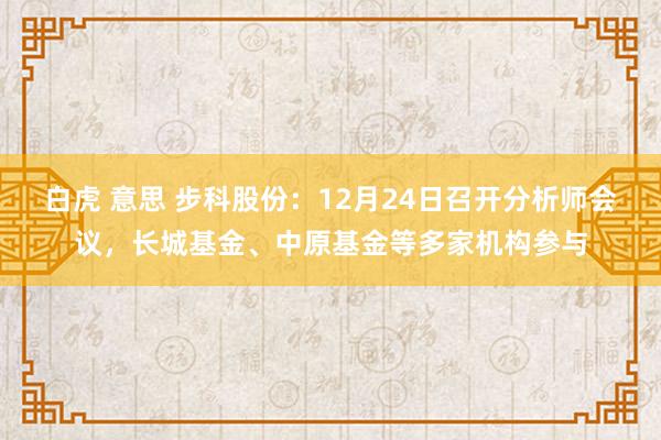   白虎 意思 步科股份：12月24日召开分析师会议，长城基金、中原基金等多家机构参与