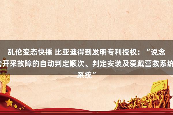   乱伦变态快播 比亚迪得到发明专利授权：“说念岔开采故障的自动判定顺次、判定安装及爱戴营救系统”