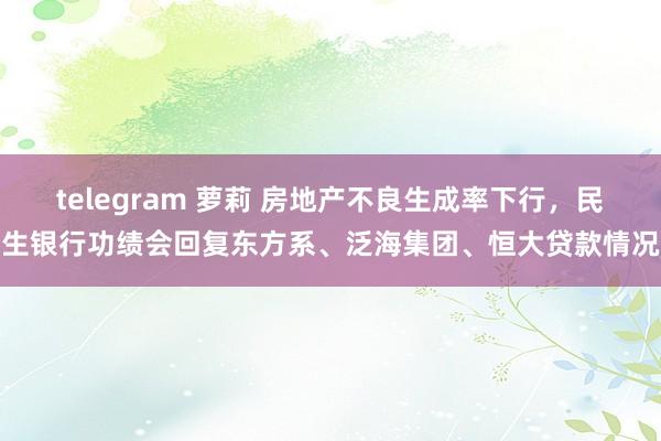   telegram 萝莉 房地产不良生成率下行，民生银行功绩会回复东方系、泛海集团、恒大贷款情况